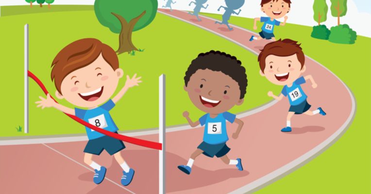 Children running on a daily mile track