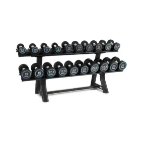 Dumbell Rack with black and blue dumbells
