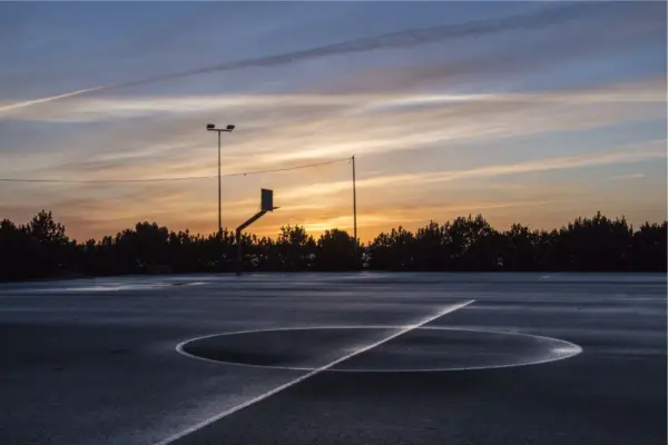 rainy basketball court