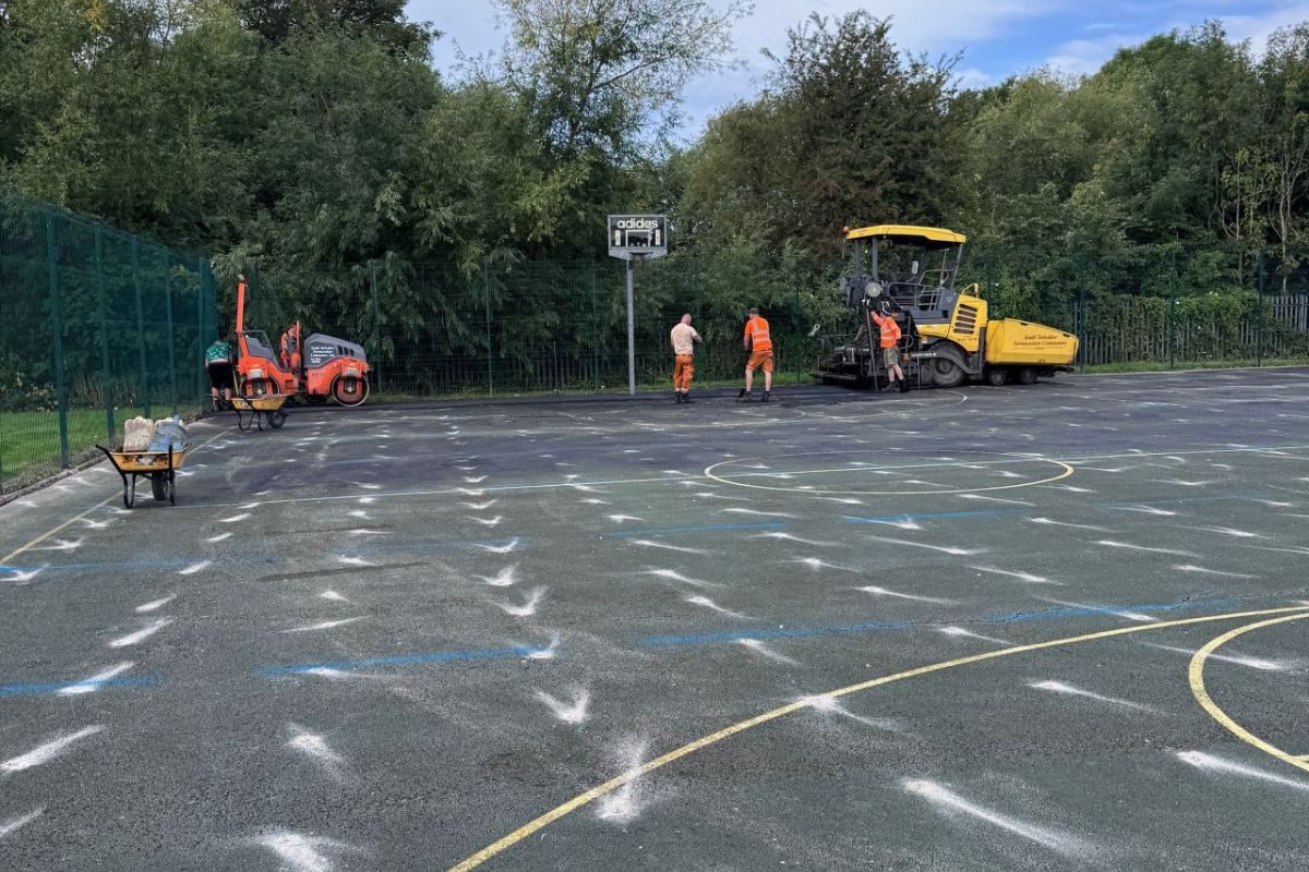 During basketball court refurbishment