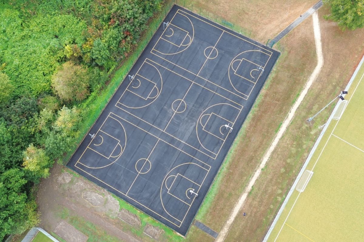 Drone image of basketball court