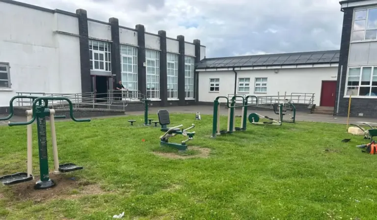 Outdoor fitness equipment at a school