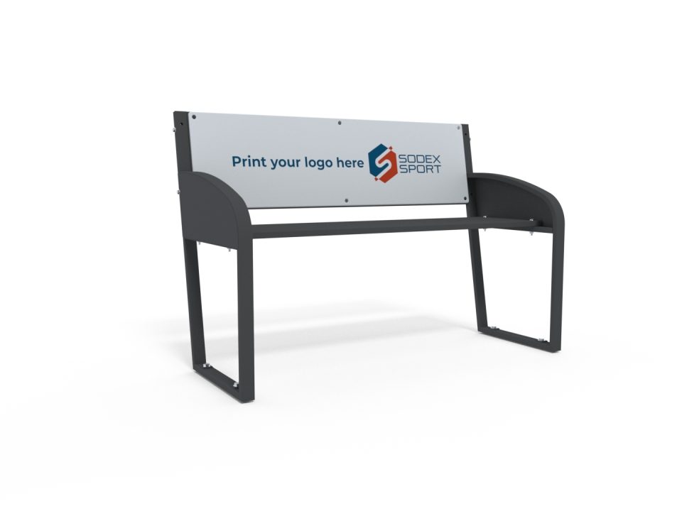 2-seat bench with steel frame and backrest