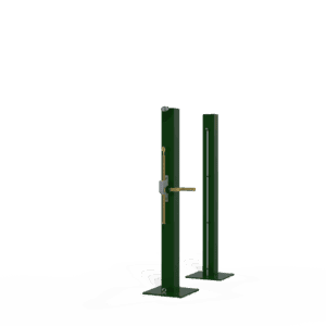 Galvanised steel tennis posts with external winch, square baseplate design