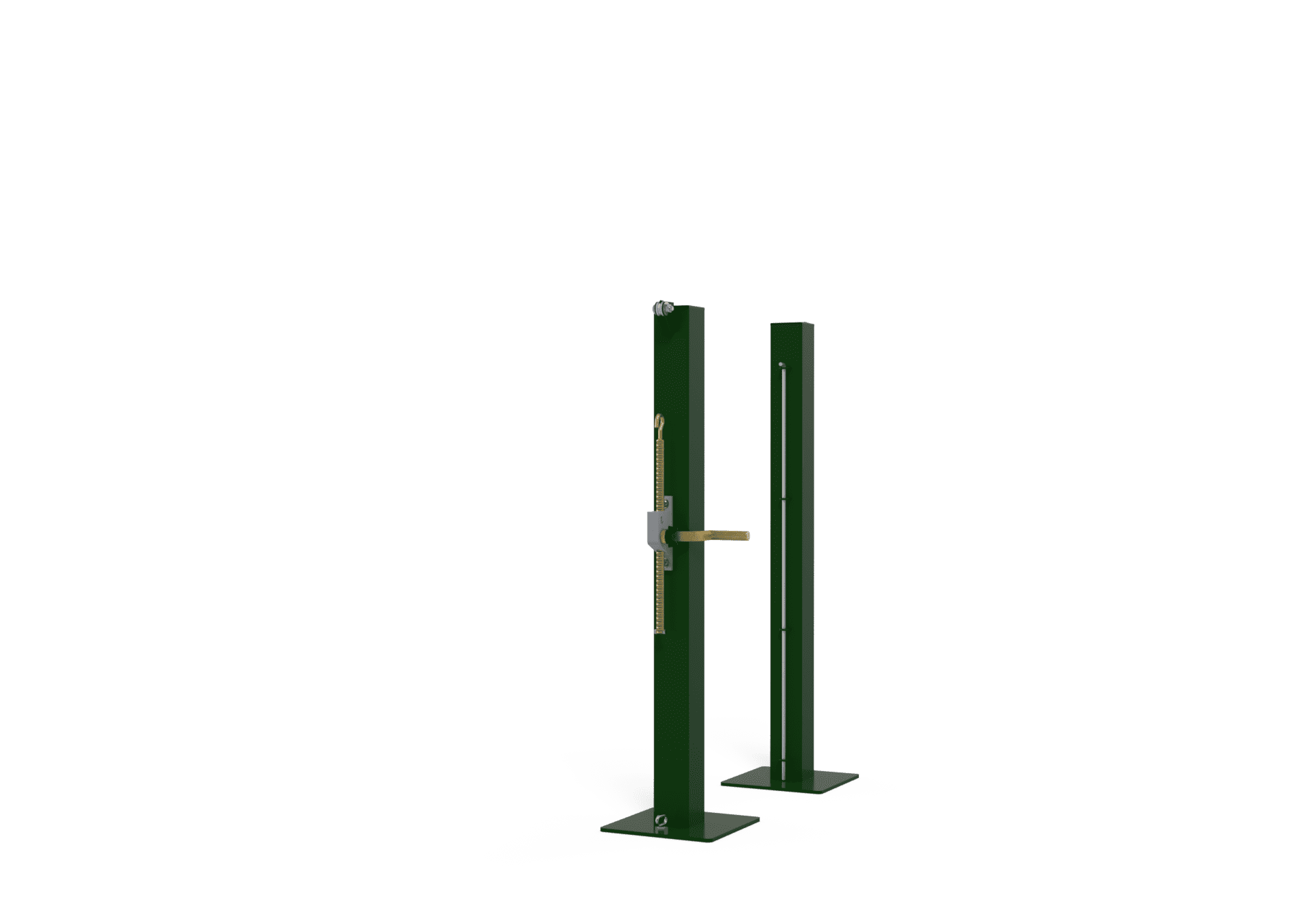 Galvanised steel tennis posts with external winch, square baseplate design