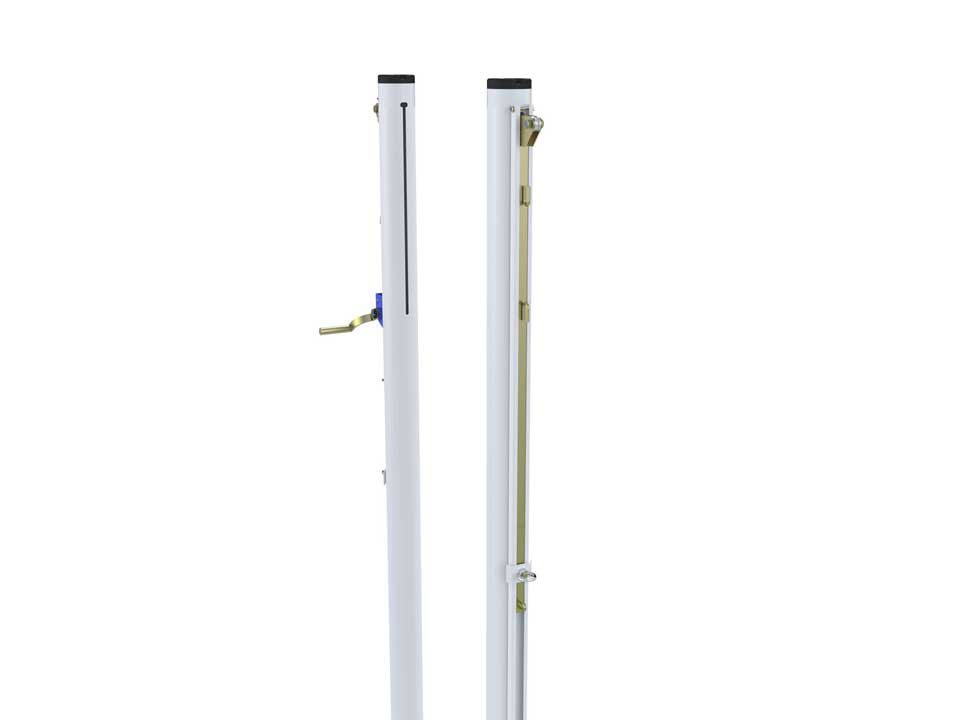 Galvanised steel socketed volleyball posts. Adjustable height from 2m-2.45m. Class A