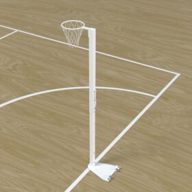 School mobile netball post, adjustable ring heights