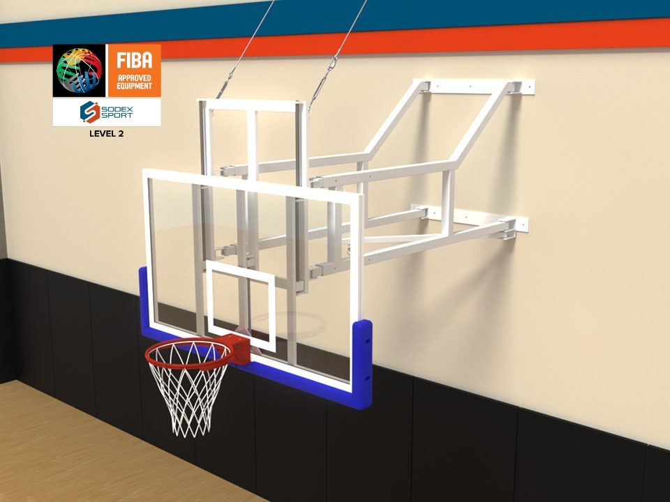 Wall folding basketball backstop 5x5 | Certified Lvl 2 by FIBA