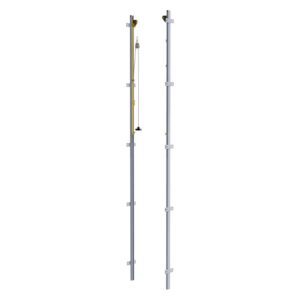 Galvanised steel wall mounted volleyball net supports. Manual tension system. Class C