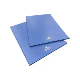 Blue gymnastics mat with Sportsafe logo