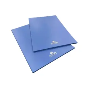 Blue gymnastics mat with Sportsafe logo