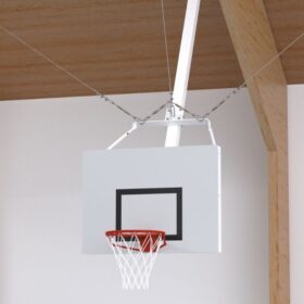 Ceiling suspended goal for side court - fixed height frame