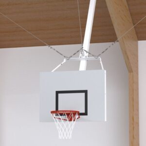 Ceiling suspended goal for side court - fixed height frame
