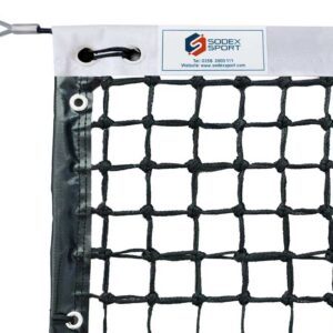Tennis net braided Ø3.0mm, 45mm single mesh with top mesh doubled, reinforced outline, dowels included