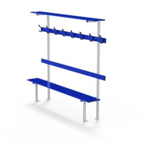 Bench with backrest, peg rail and shelf. Double ground fixations