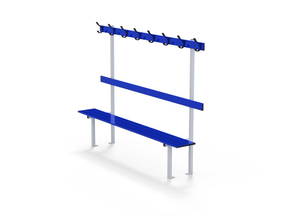 Bench with backrest, peg rail. Double ground fixations