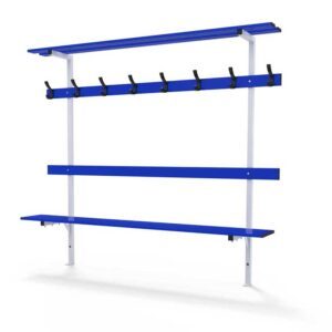Changing room standard bench with backrest, peg rail and shelf