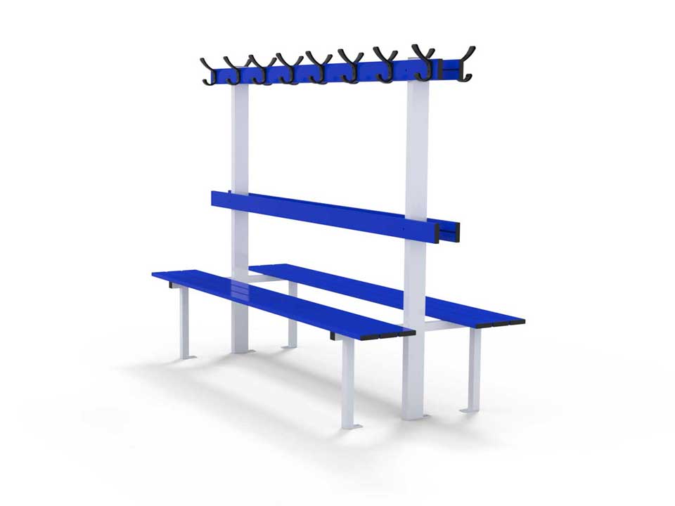 Changing room bench with backrest & peg rail