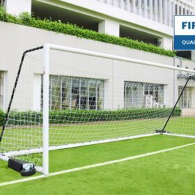 FIFA-certified 11-a-side football goal | 24 x 8ft (7.32 x 2.44m) | 100 x 120mm aluminium tube | Integrated 360° wheel kit
