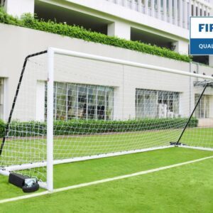 FIFA-certified 11-a-side football goal | 24 x 8ft (7.32 x 2.44m) | 100 x 120mm aluminium tube | Integrated 360° wheel kit